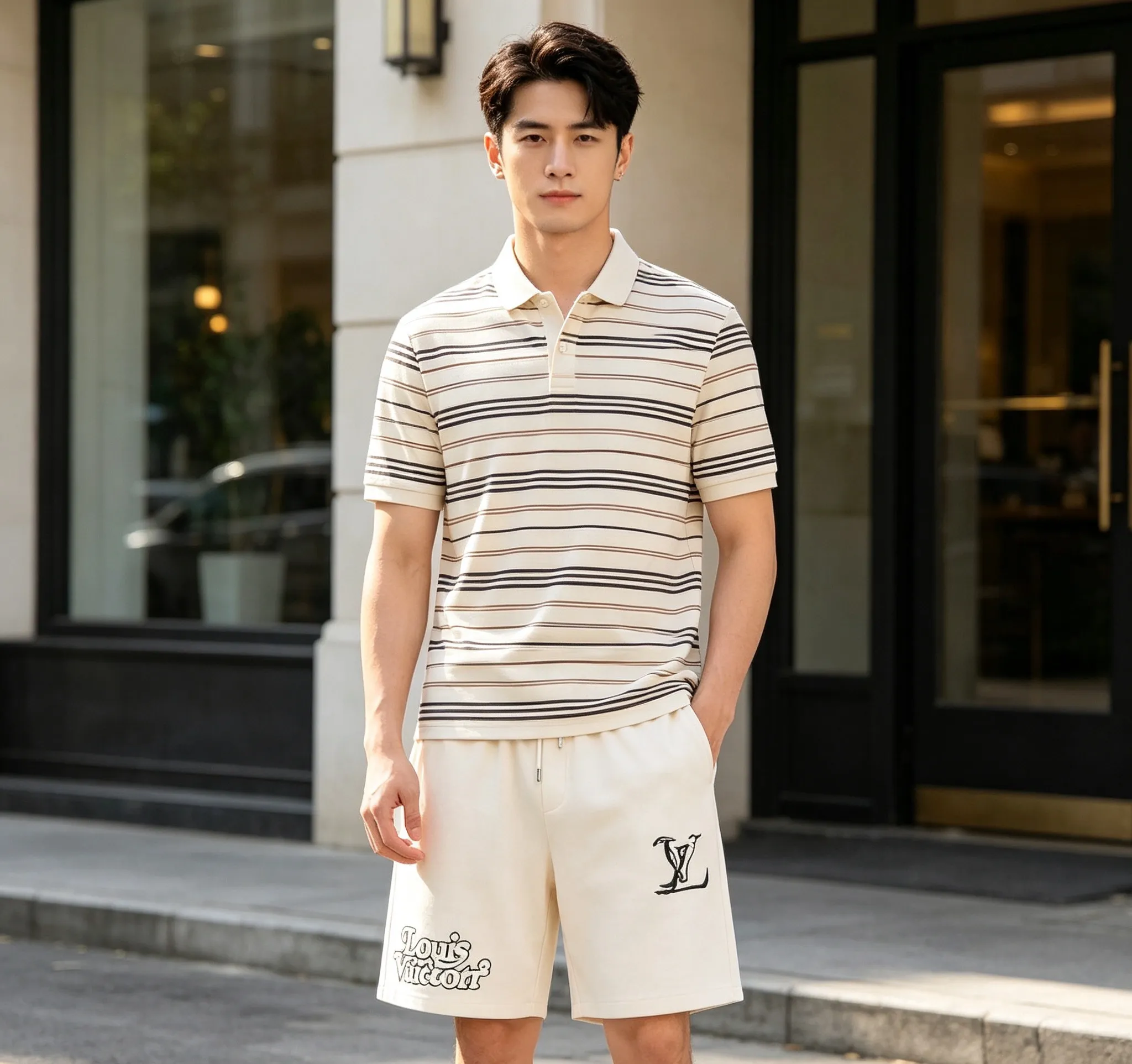 Louis Vuitton/Louis Vuitton double logo embroidered shorts